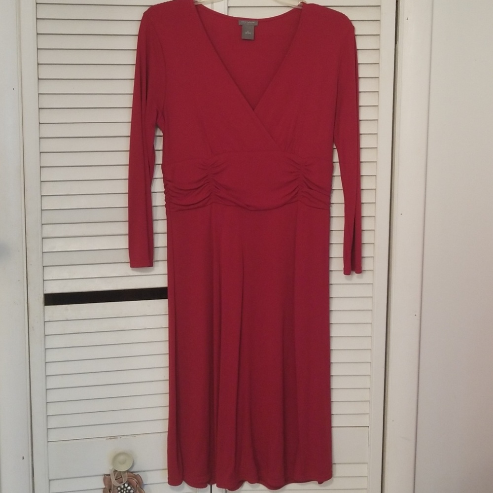Red Jersey dress with wrap bodice and ruching
